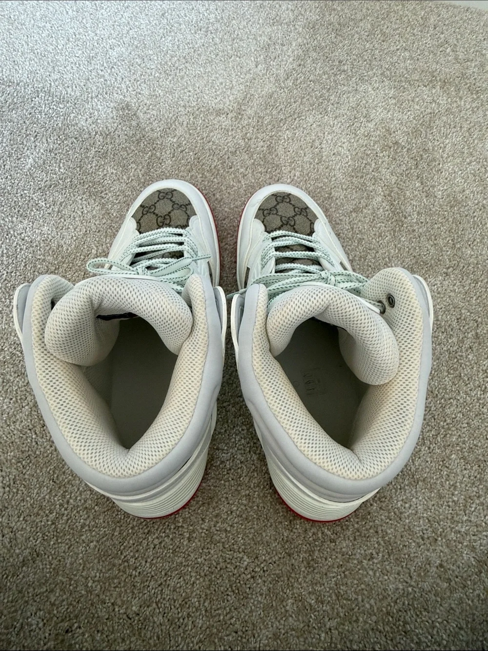 Gucci White High-Top Sneakers with Green and Red Accents